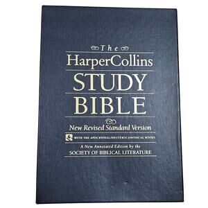 STUDY BIBLE Harper Collins Leather Bound Gold Gilt Pages  Box in Good Condition